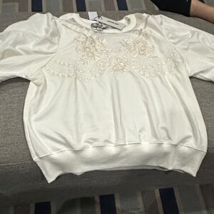 Jason Wu Ivory Embroidered Crewneck Sweatshirt